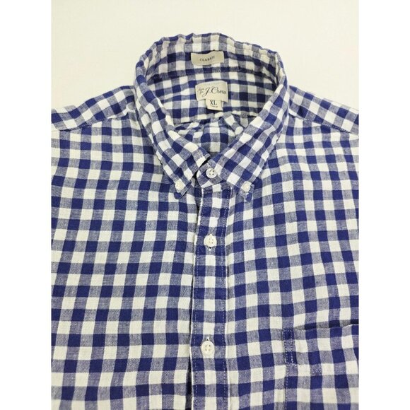 J. Crew Classic Baird Mcnutt Irish Linen Size XL Mens Blue White Check Shirt - Picture 1 of 11